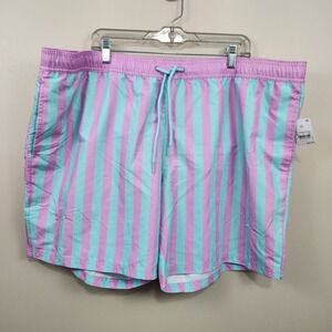 New! MAD ENGINE Men's Striped Swim Shorts Trunks Purple Aqua SZ XXL Extra Large